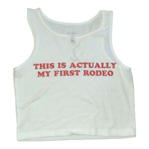 SHEIN Women's White Tank Red Graphics Distressed VNeck Top Rodeo Coastal Cowgirl